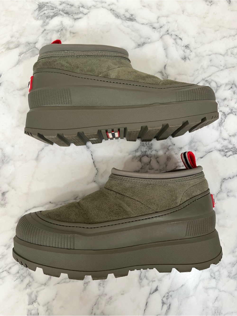 Hunter Askern Waterproof Suede Platform Bootie in Loch Olive Green Size 7 - Picture 6 of 11